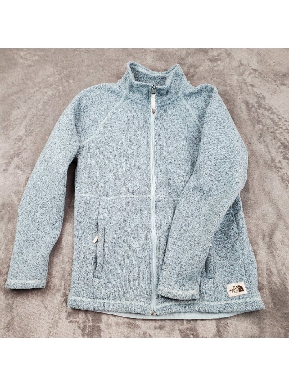 The North Face Fleece Full Zip Jacket Pockets Blue Teal Girls Size XL 18 Outdoor